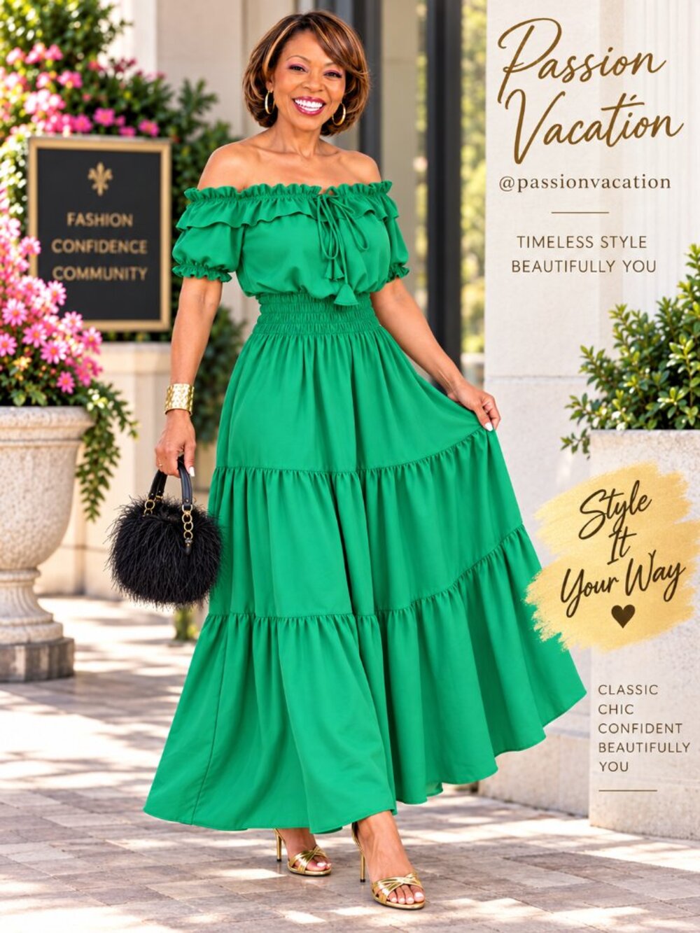 Emerald Off-Shoulder Tiered Maxi Dress | Smocked Waist, Ruffle Neckline